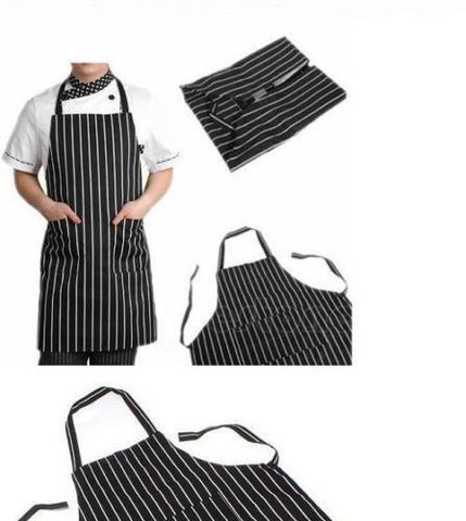 Chefs Adjustable Black Stripe Bib Apron With Two Pockets