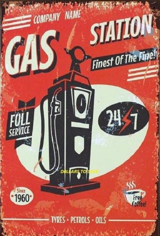 Vintage Painting Retro Tin Plate Sign Gas Station Full-Service Office Decor