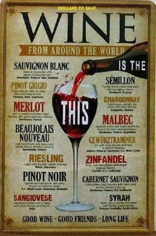 Wine From Around The World Tin Signs Home Decor House Café Bar Iron Painting