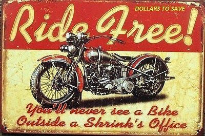 Ride Free Motorcycle Tin Sign Retro Wall On Metal Home Bar Decoration 20*30cm