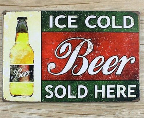 Ice Cold Beer Sold Here Tin Signs Vintage House Café Restaurant Poster Metal