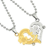 Stainless Steel Two Tone Pendant Couple One Heart Necklaces Zinc Alloy,fashion,