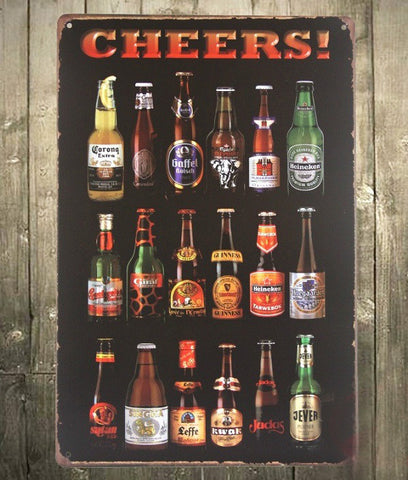 1-pc World Cheers Beer Lager Style Metal Wall Plaque Art Sign Shop Pub Club Bar