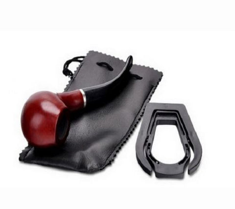 1- Classic Wooden Cigarette Tobacco Cigar Smoking Pipe, Leather Pouch+PipeHolder
