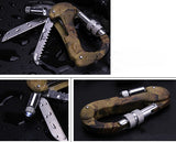 100% Stainless Steel Camouflage Multi Function Hiking Survival Rock Climbing Gear Knife Carabiner Tool,edc gear