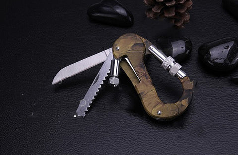 100% Stainless Steel Camouflage Multi Function Hiking Survival Rock Climbing Gear Knife Carabiner Tool,edc gear