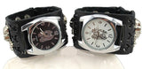 100%Genuine Leather Band Skull Design Band Punk Watch,Precise Quartz Movement