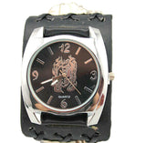 100%Genuine Leather Band Skull Design Band Punk Watch,Precise Quartz Movement