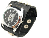 100%Genuine Leather Band Skull Design Band Punk Watch,Precise Quartz Movement