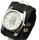 100%Genuine Leather Band Skull Design Band Punk Watch,Precise Quartz Movement