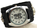 100%Genuine Leather Band Skull Design Band Punk Watch,Precise Quartz Movement