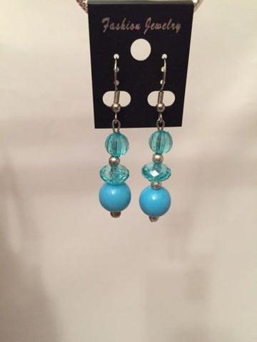 Woman's Designer Earrings Light Blue Three-Tier
