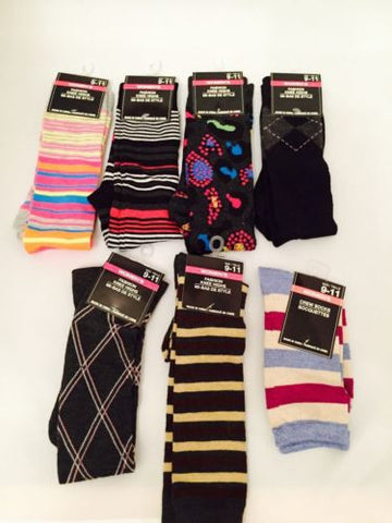 2- Pairs 9-11 Womans Crew Socks  Knee-High, Multi-Color and Multi-Colored