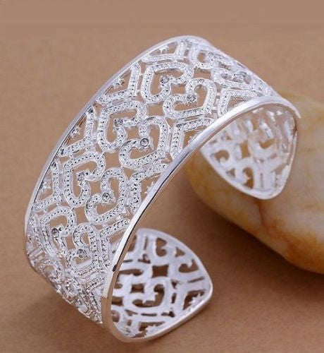 925 Silver Bracelet Crystal Heart Open Bangles Bracelets  Mawson Jewelry classic