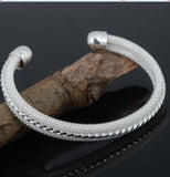 Silver Plated Edge Mesh Open Bangle Bracelet Cuff For Women