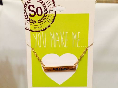 SO Heritage You Make Me Smile Gold Plated Pennant With Chain