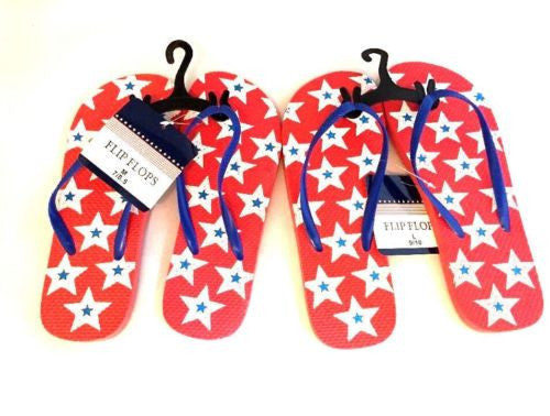 2 pairs - Stars Stripes Flip-Flops: Rubber,Wide (C, D, W) , Medium 7/8.5 ,9/10