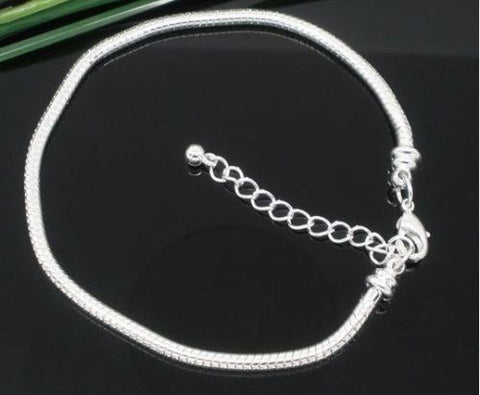 2 -Silver Plated/Copper Snake Chain Bracelet Fits European Charm Beads