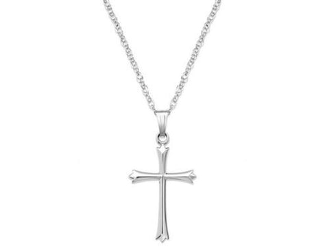 18" Sterling Silver Necklace,Pointed Tip Cross Pendant