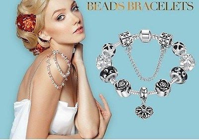 925 Silver Flower Charm Bracelet For Women European, Mixed Themes and glass