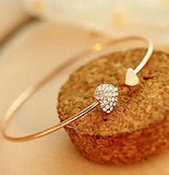 Ladies Fashion Chic Gold Plated Rhinestone Heart Shape Cuff  Bracelet Bangle