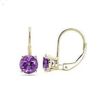 one pair 2 CTW Genuine Amethyst Gemstone Earrings in 18K White or Yellow Gold