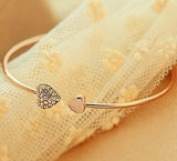Ladies Fashion Chic Gold Plated Rhinestone Heart Shape Cuff  Bracelet Bangle