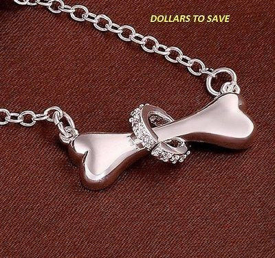 Silver 925 Dog Bone Rolo Chain 18" Pendant Necklace Unisex Jewelry Collar