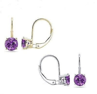 one pair 2 CTW Genuine Amethyst Gemstone Earrings in 18K White or Yellow Gold