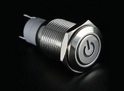 12 V 16 Mm Led Power Push button Switch Silver Aluminum Metal. Latching Type
