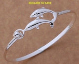 925 Sterling Silver Double Dolphin Bangle Bracelet