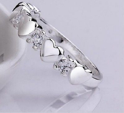925 Silver Ring Lady Heart Ring Clear Crystal Anneau 7 / 8 Sizes, Cubic Zirconi
