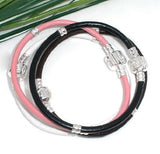 4 Mixed Silver Plated Snap Clasp Real Leather Bracelets.Fits Charm Bracelet 18cm