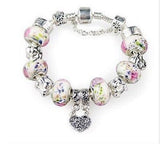 Fashion Silver Crystal Charm Bracelets For Mother/daughter Glass Beads