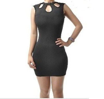 Woman Sexy Hollow Out Sleeveless Evening Party Body Con Dress Free Size