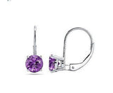 one pair 2 CTW Genuine Amethyst Gemstone Earrings in 18K White or Yellow Gold