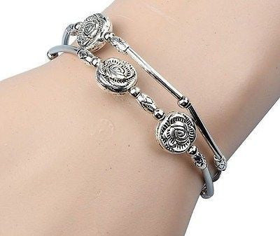 1pc Miao Silver Fashion  Retro Three Roses Hand Chain Bracelet Jewelry