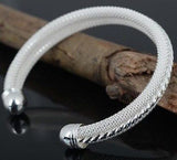 Silver Plated Edge Mesh Open Bangle Bracelet Cuff For Women