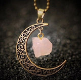 Galaxy Moonstone Irregular Amethyst Rose Quartz Crystals Pendant Bronze Chain