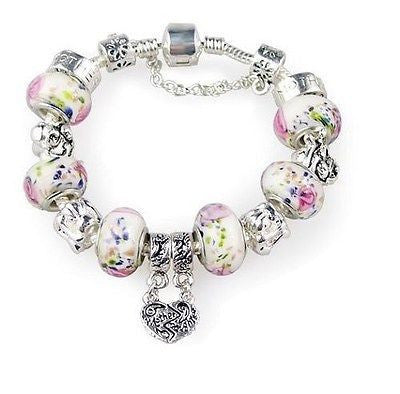 Fashion Silver Crystal Charm Bracelets For Mother/daughter Glass Beads