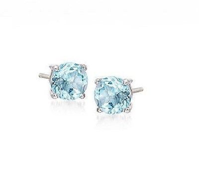 Pair Of 2.00 Ct Tw Sterling Silver Round Blue  Butterfly Topaz Stud Earrings