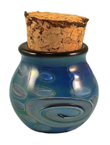 1- 2" Iridescent Swirls Hand Blown Pyrex Jar w/Cork