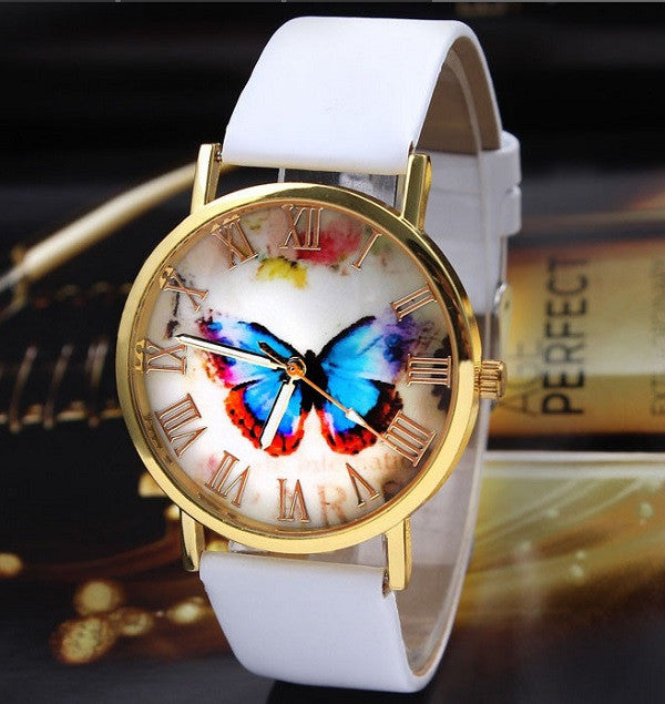 Fashion Butterfly Style Analog Quartz Watch leather Band For Women