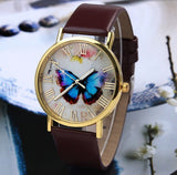 Fashion Butterfly Style Analog Quartz Watch leather Band For Women