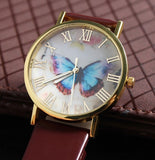 Fashion Butterfly Style Analog Quartz Watch leather Band For Women