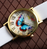 Fashion Butterfly Style Analog Quartz Watch leather Band For Women