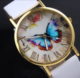 Fashion Butterfly Style Analog Quartz Watch leather Band For Women