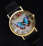 Fashion Butterfly Style Analog Quartz Watch leather Band For Women