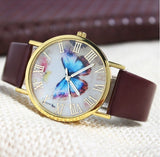 Fashion Butterfly Style Analog Quartz Watch leather Band For Women