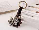 2016 Hot Pure Manual Weaving Retro Punk Key Chain Maple Leaf Men Women Key Ring 100% Genuine Leather Metal Keychain